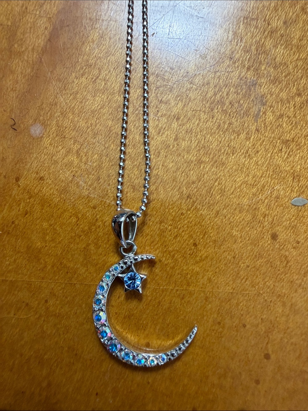 Sterling Silver Moon & Star Pendant Necklace with Blue Accents